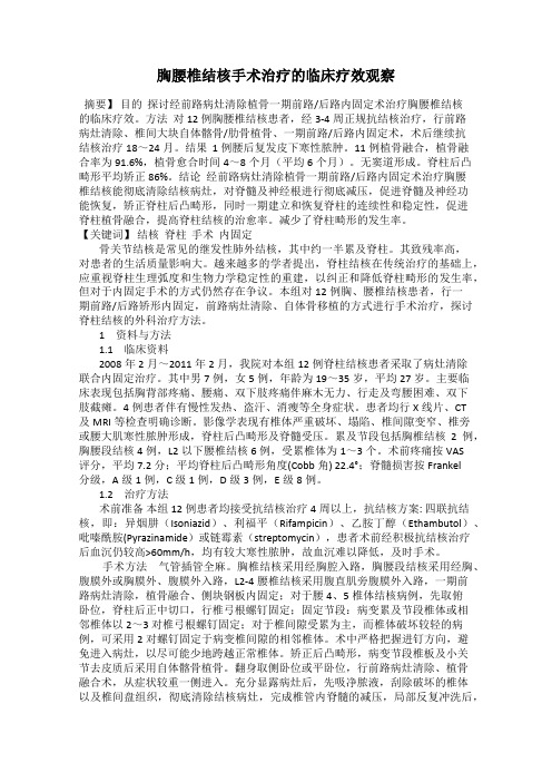 胸腰椎结核手术治疗的临床疗效观察