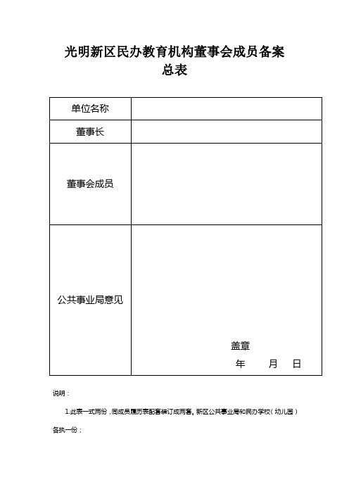 光明新区民办教育机构董事会成员备案