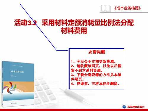 活动3.2 采用材料定额消耗量比例法分配材料费用 【中职 《成本业务核算》(高教社2016年11月版)】