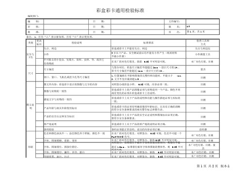 彩盒彩卡通用检验标准