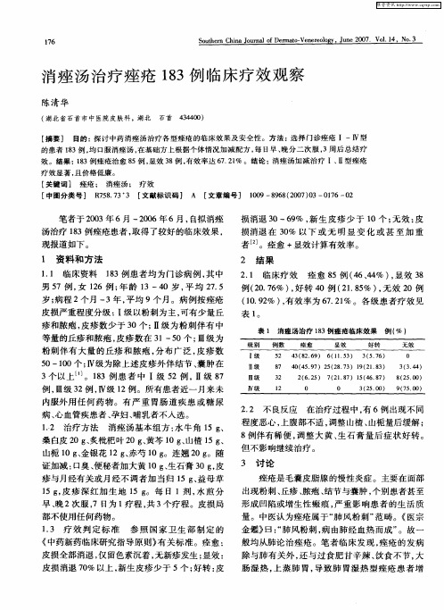 消痤汤治疗痤疮183例临床疗效观察