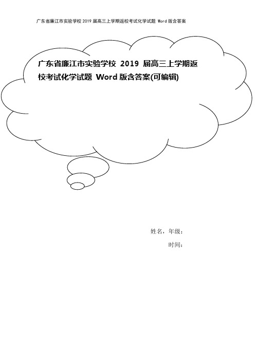 广东省廉江市实验学校2019届高三上学期返校考试化学试题 Word版含答案