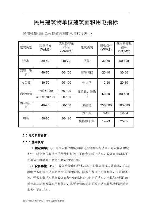 民用建筑物单位建筑面积用电指标