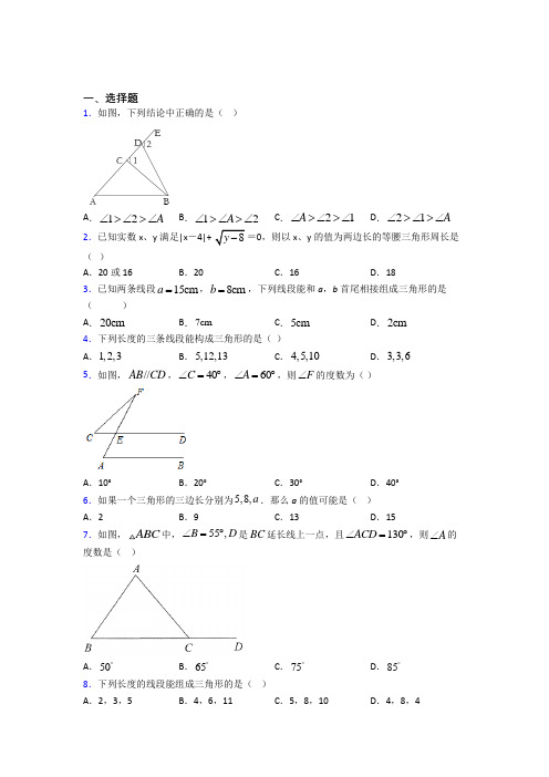 重庆巴蜀中学八年级数学上册第十一章《三角形》经典练习卷