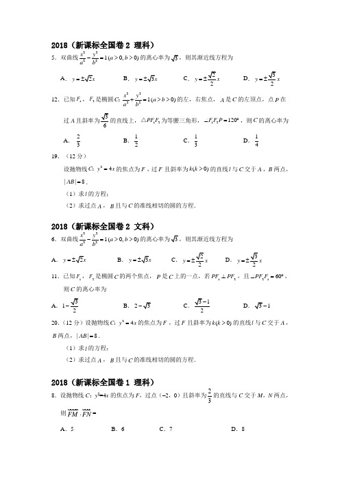 2018-2010圆锥曲线高考题真题汇总