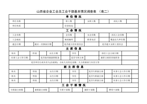 山西省企业工会及工会干部基本情况调查表 (表二)