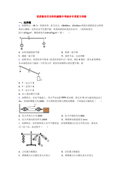 优质泰安市功和机械能中考综合专项复习训练