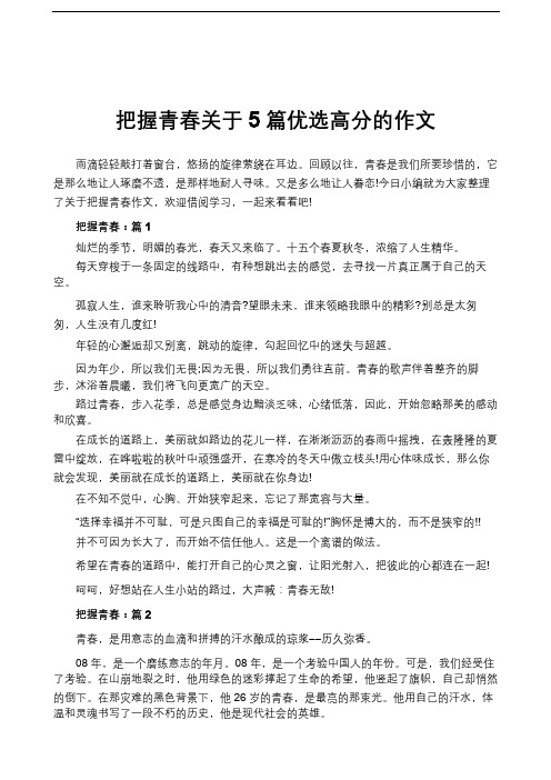 把握青春关于5篇优选高分的作文