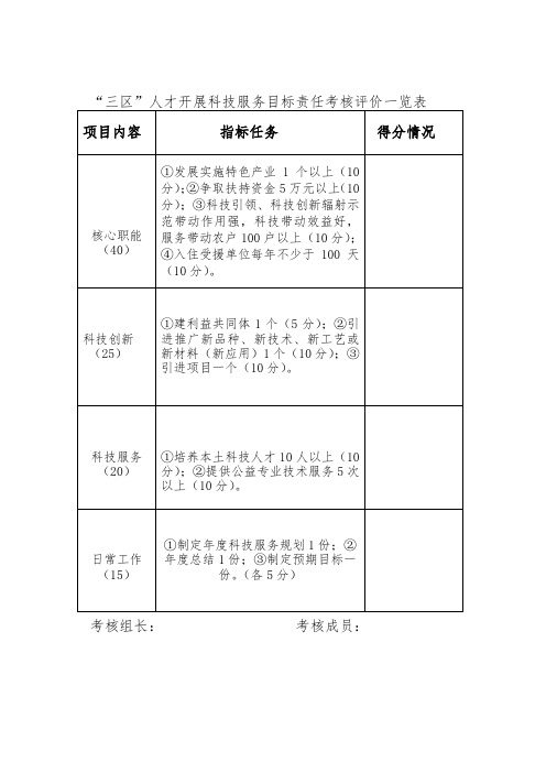 “三区”人才年终考核评分表