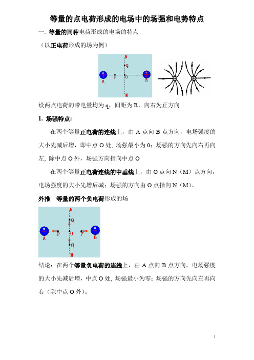 等量的点电荷形成的电场中的场强和电势特点