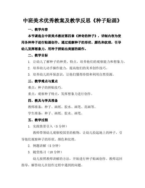 中班美术优秀教案及教学反思《种子贴画》