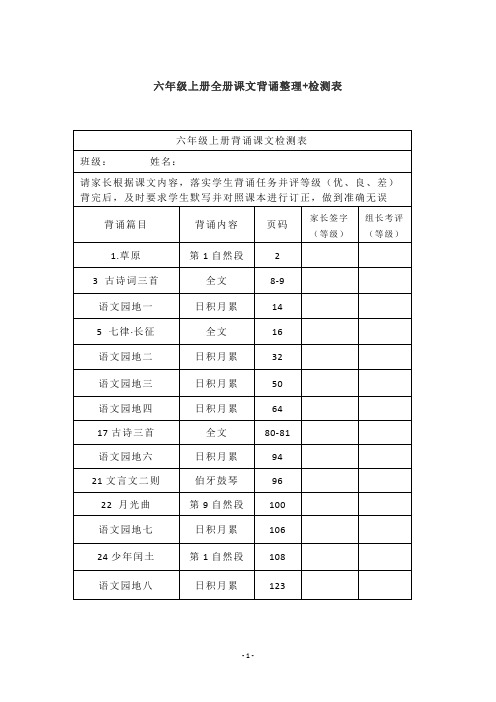 六年级上册全册课文背诵整理复习