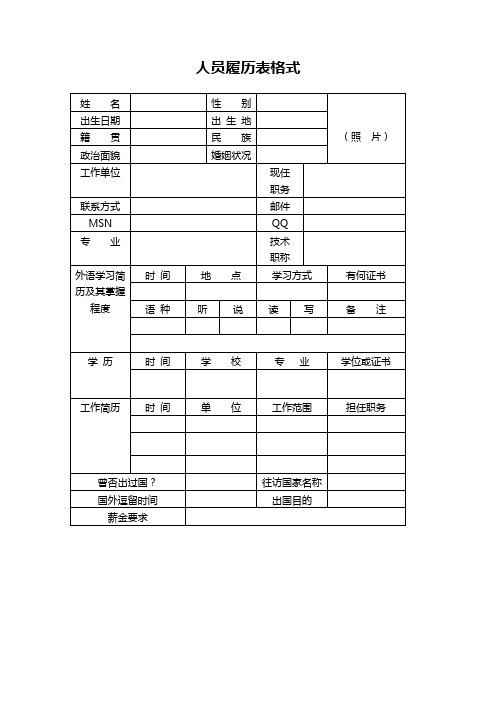 人员履历表格式