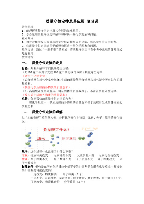 质量守恒定律及其应用 复习课