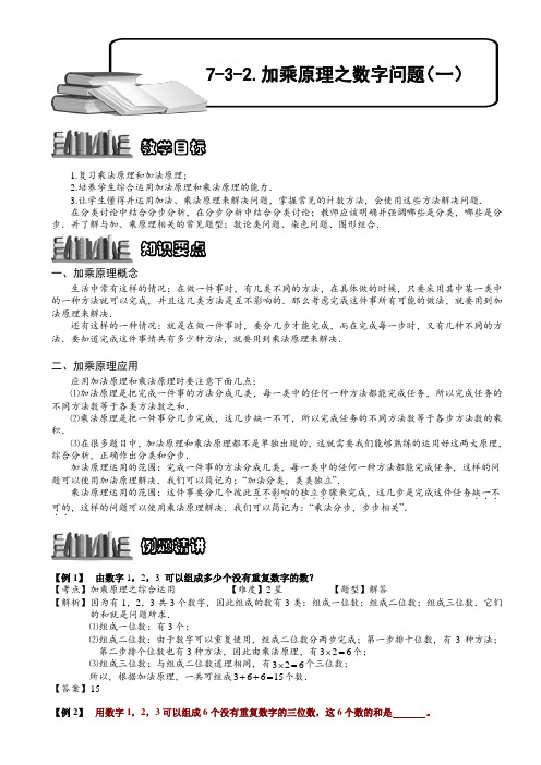 小学奥数  加乘原理之数字问题(一)  精选例题练习习题(含知识点拨)