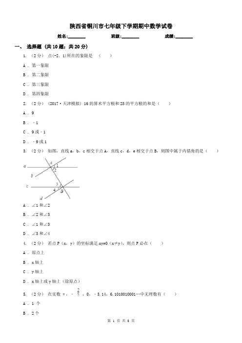 陕西省铜川市七年级下学期期中数学试卷 