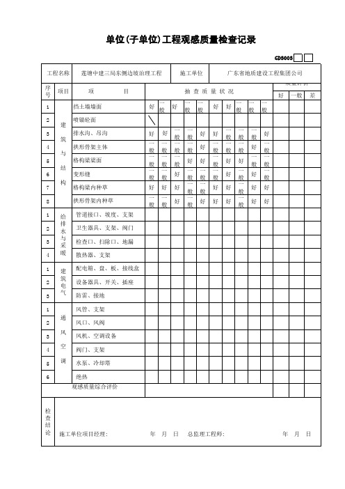 单位(子单位)工程观感质量检查记录