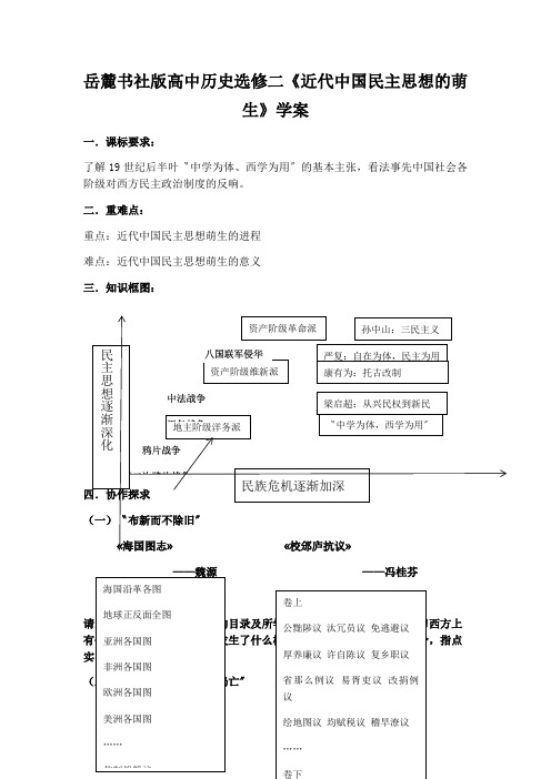 岳麓书社版高中历史选修二《近代中国民主思想的萌生》学案