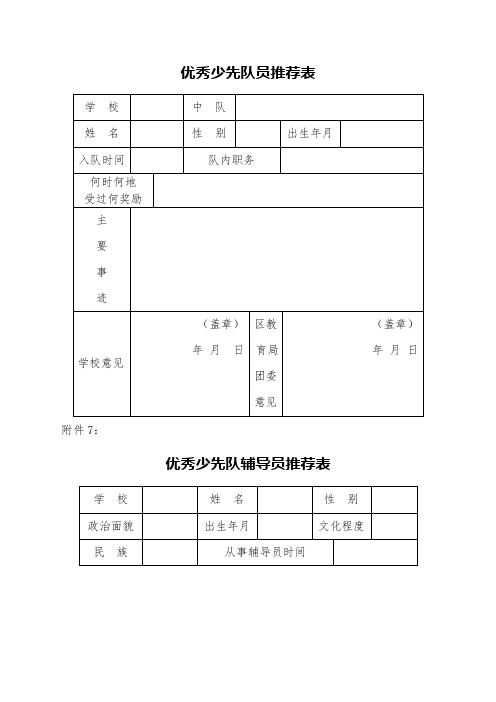 优秀少先队员推荐表