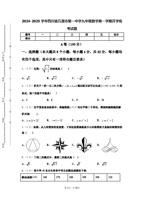 2024-2025学年四川省万源市第一中学九年级数学第一学期开学统考试题【含答案】