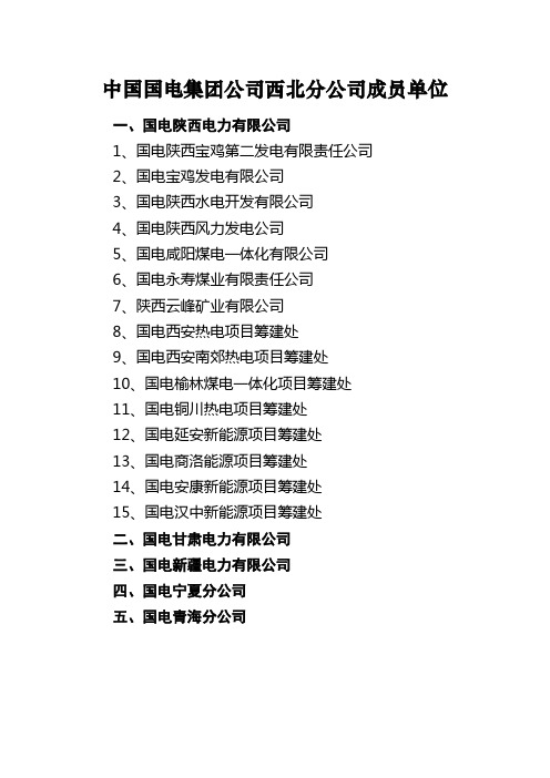 中国国电集团公司西北分公司成员单位