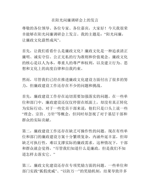 在阳光问廉调研会上的发言