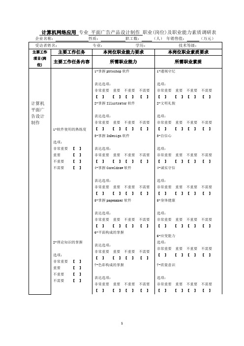 计算机网络应用专业职业(岗位)及职业能力素质调研表