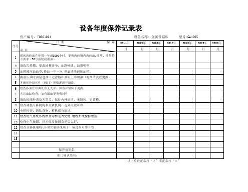 金属带锯床保养记录表