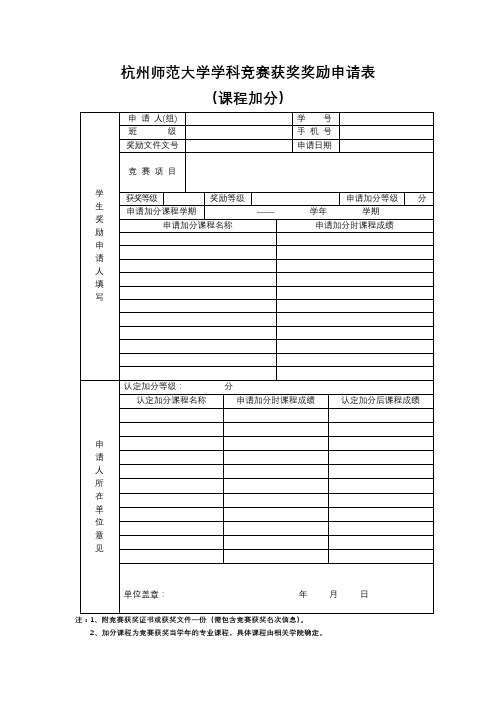 杭州师范大学学科竞赛获奖奖励申请表【模板】