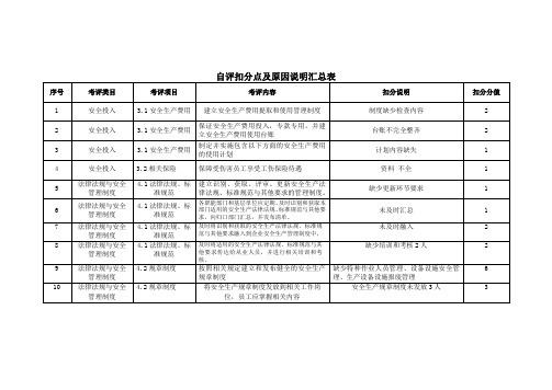 自评扣分点及原因说明汇总表(样板)