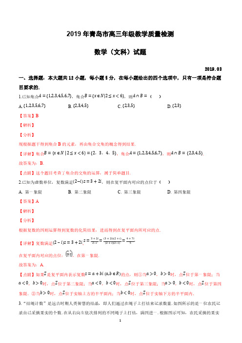 山东省青岛市2019届高三3月教学质量检测(一模)数学(文)试卷附答案解析