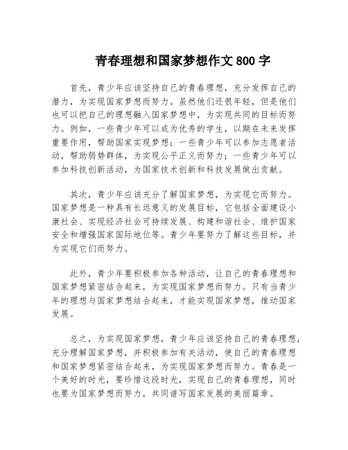 青春理想和国家梦想作文800字