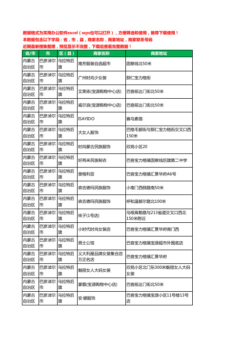 2020新版内蒙古自治区巴彦淖尔市乌拉特后旗服装工商企业公司商家名录名单黄页联系电话号码地址大全49家