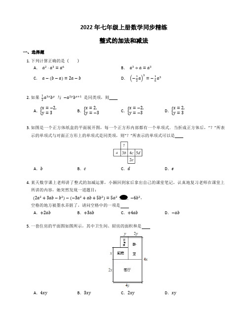 整式的加法和减法 同步精练(含答案)