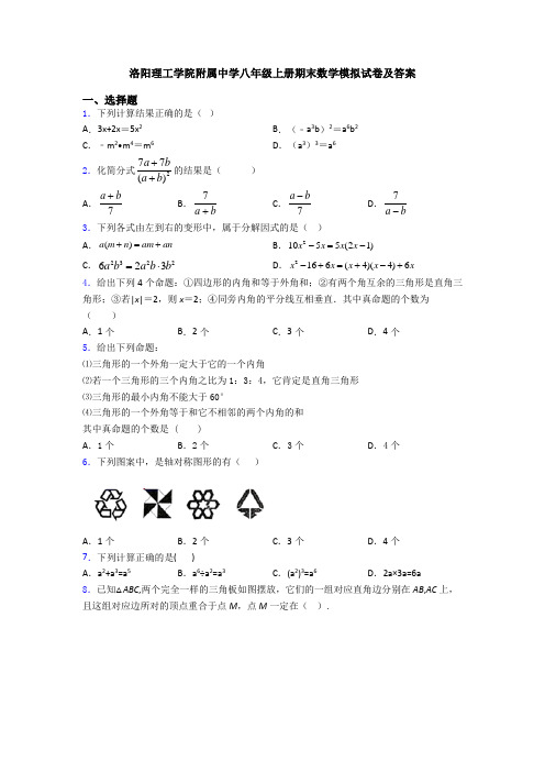 洛阳理工学院附属中学八年级上册期末数学模拟试卷及答案