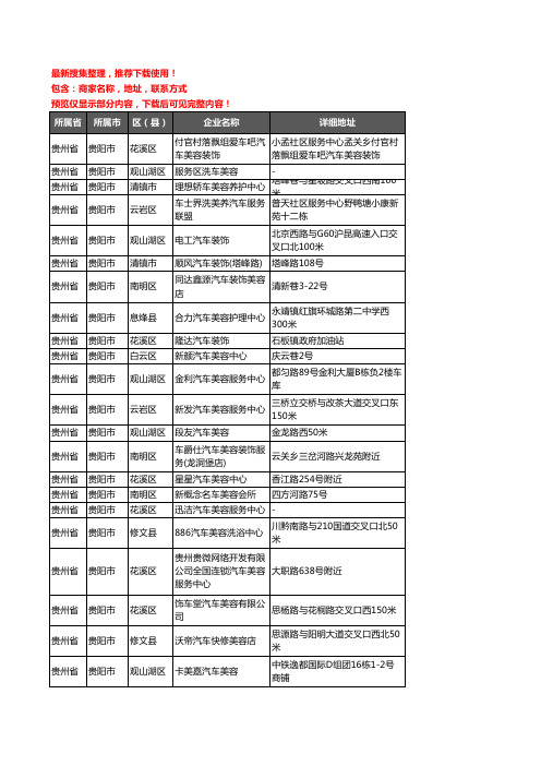 新版贵州省贵阳市汽车装饰企业公司商家户名录单联系方式地址大全743家