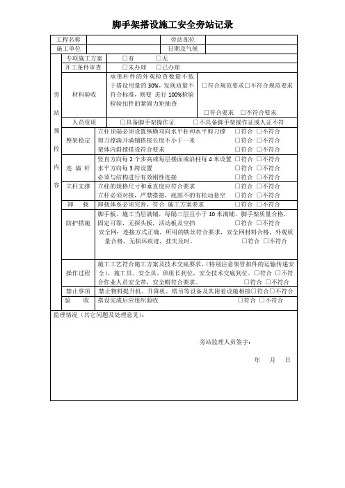 脚手架监理旁站记录