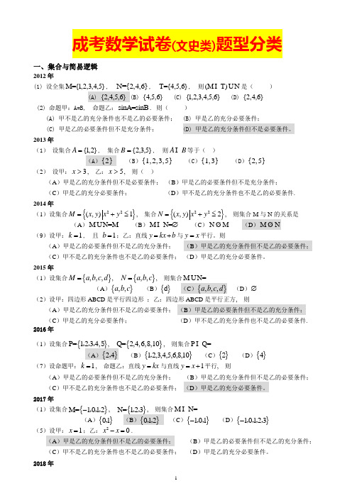 成人高考数学试题(历年成考数学试题答案与解答提示)