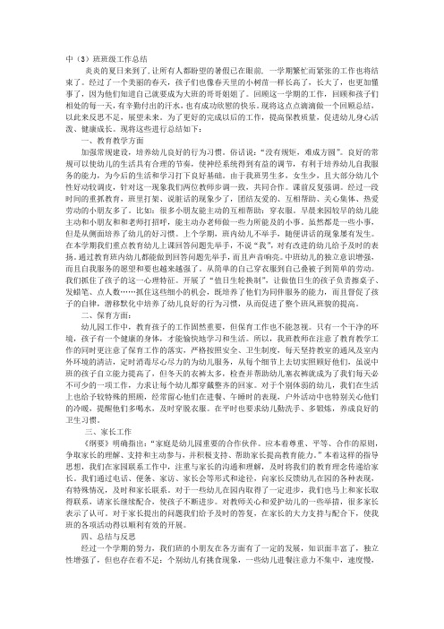 中(3)班班级总结文档