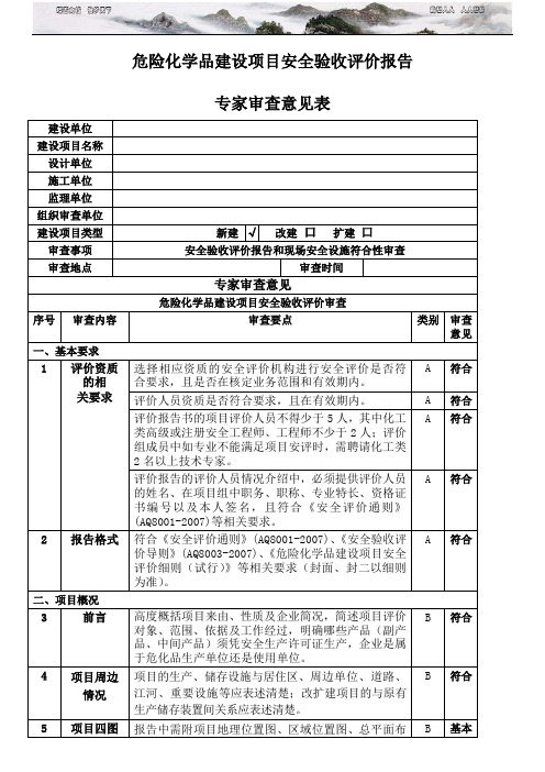 安全验收评价报告审查专家意见表 