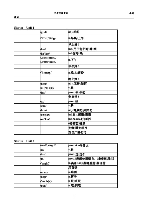 中考英语总复习词汇表人教版(1-6册)共40页