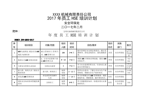 员工HSE培训计划