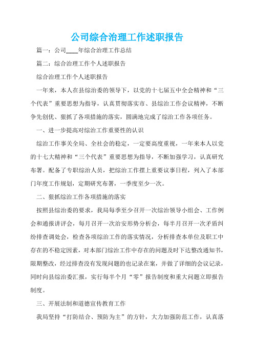 公司综合治理工作述职报告