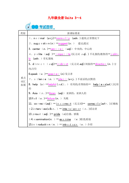 中考英语教材一本通九全Unit3-4(2021-2022学年)