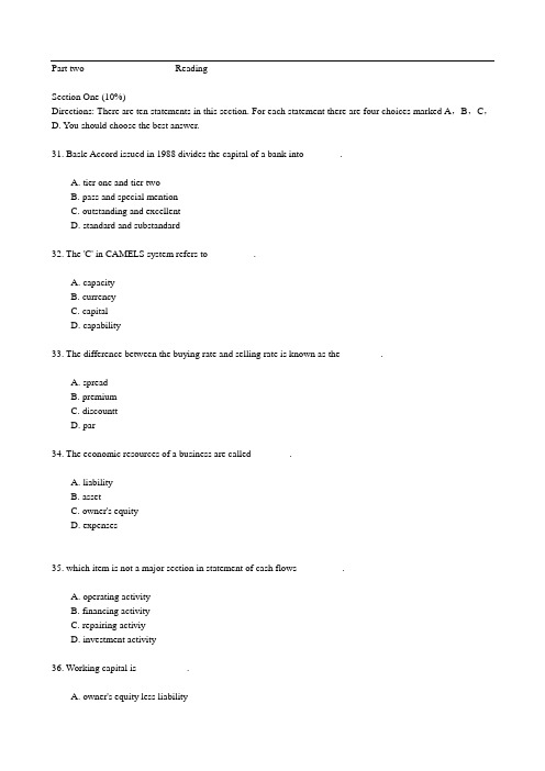 金融英语模拟题(三)T3P2-Reading