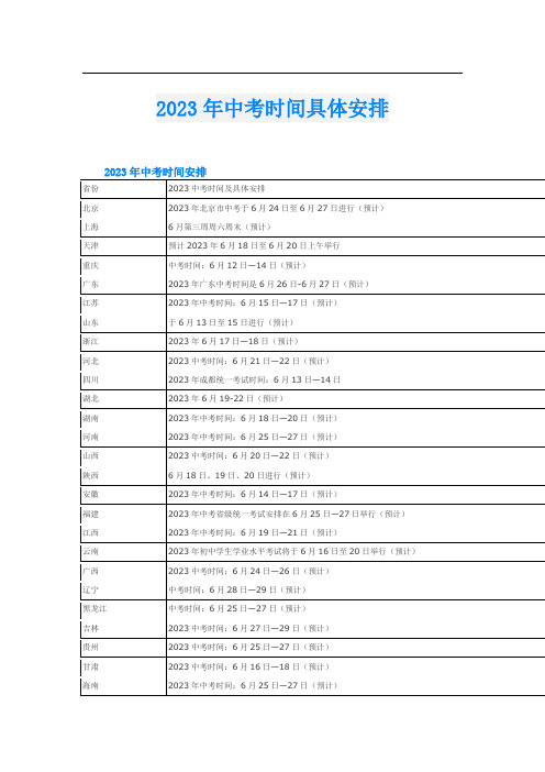 2023年中考时间具体安排