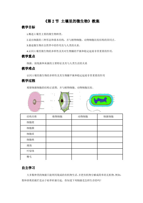 苏科版七年级生物下册 第2节 土壤里的微生物教案2