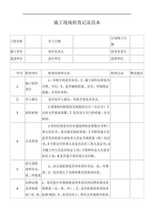 施工现场检查记录范本