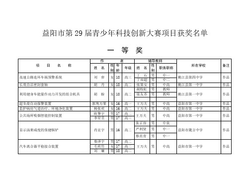 益阳市第29届青少年科技创新大赛项目申报汇总表