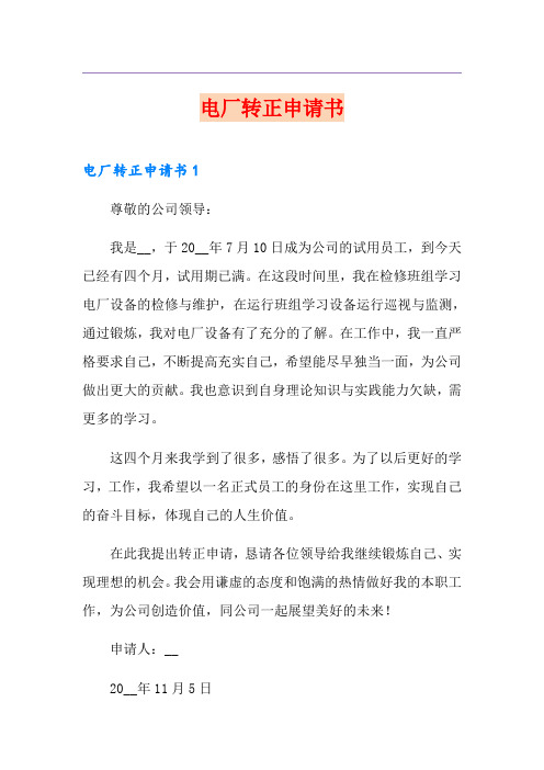 电厂转正申请书